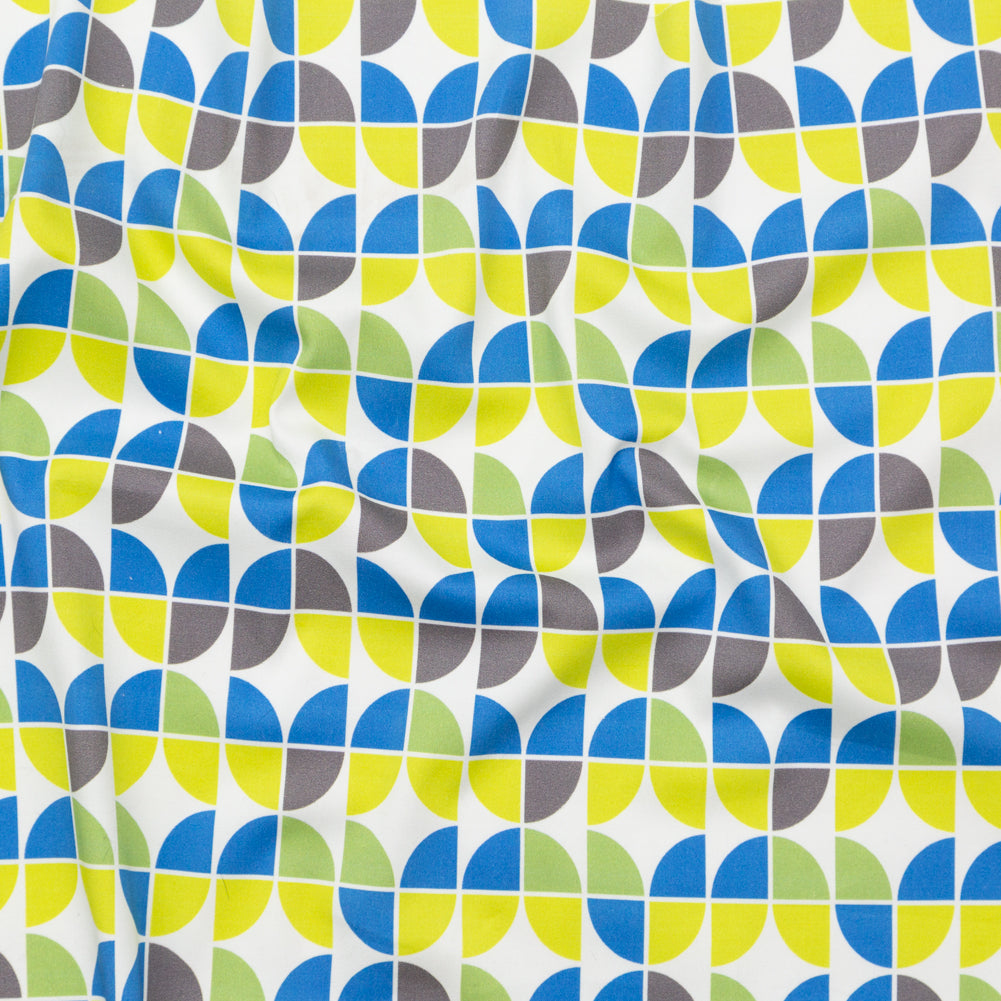 Italian Bit of Blue, Silver Filigree and Brilliant White Geometric Stretch Cotton Sateen - Joann Fabrics