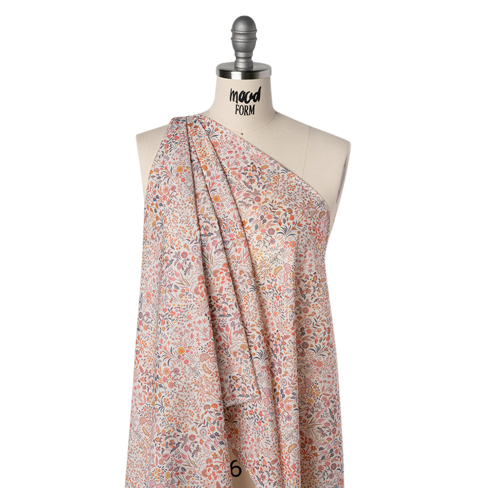 Liberty Fabrics Tana Lawn® - Shepherdly Song Pink - Pink, Peachy Orange and Blue-Gray Wildflowers - Joann Fabrics