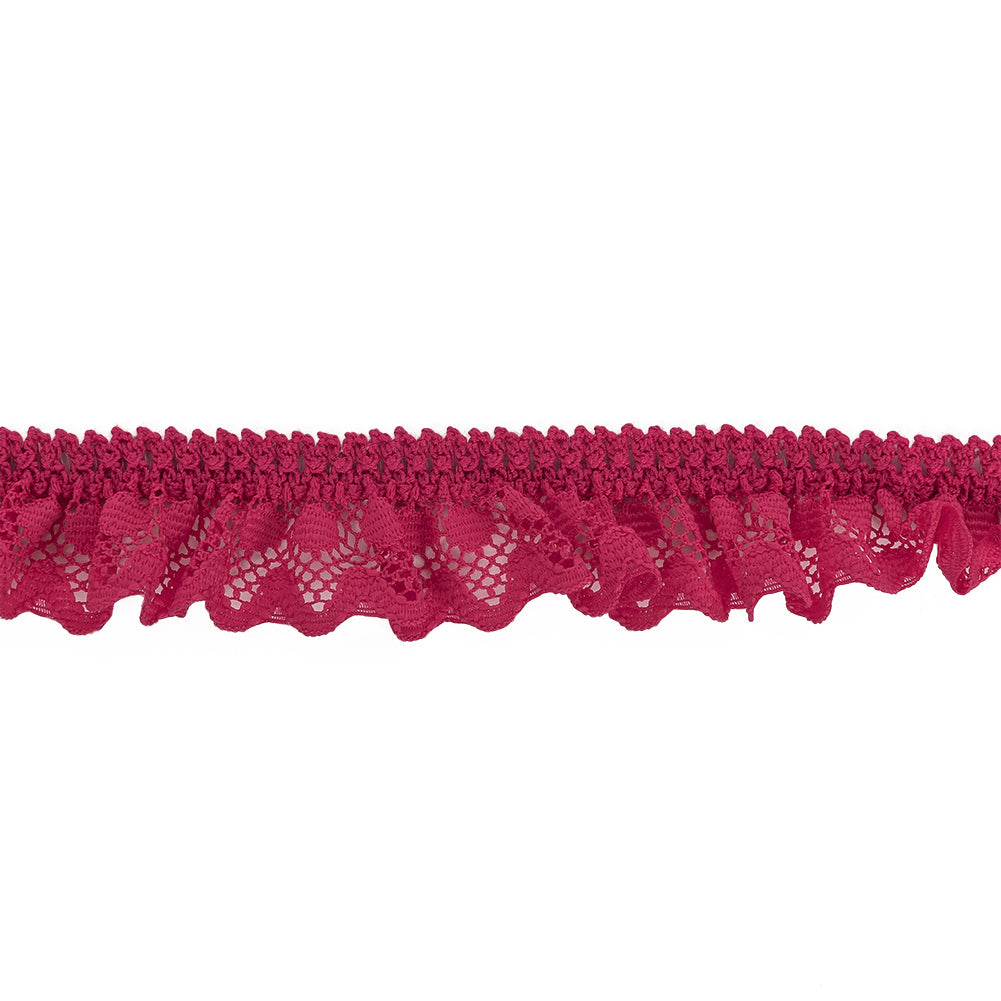 Deep Pink Ruffled Stretch Lace Trimming - 1