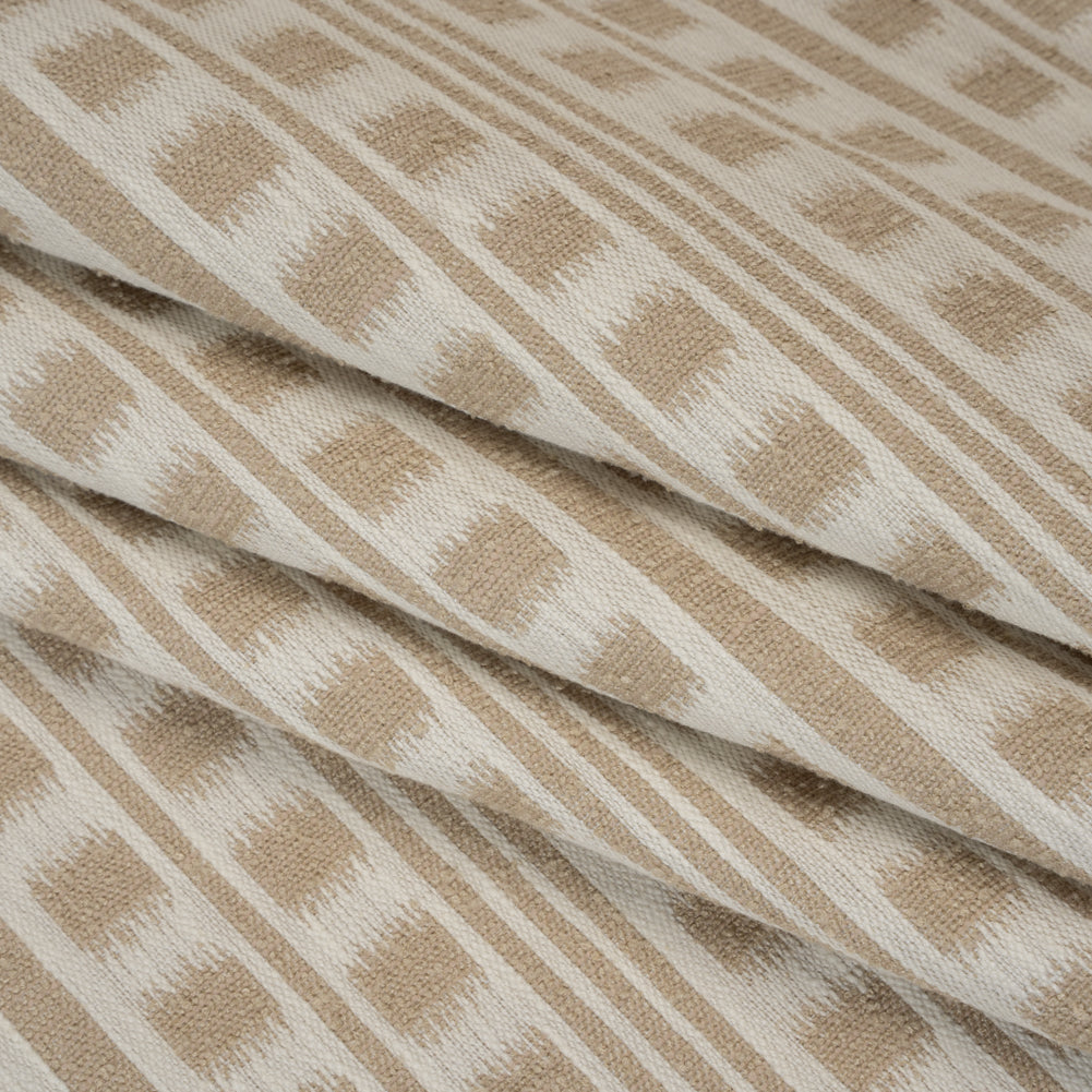 Polyester and Cotton Home Decor Jacquard - Natural Ikat Squares in Stripes - British Imported - Joann Fabrics