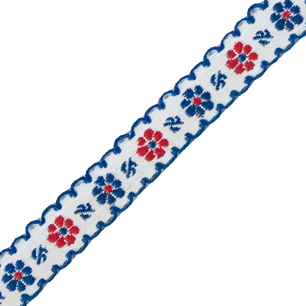 Red, White and Blue Cotton Floral Ribbon - 0.5