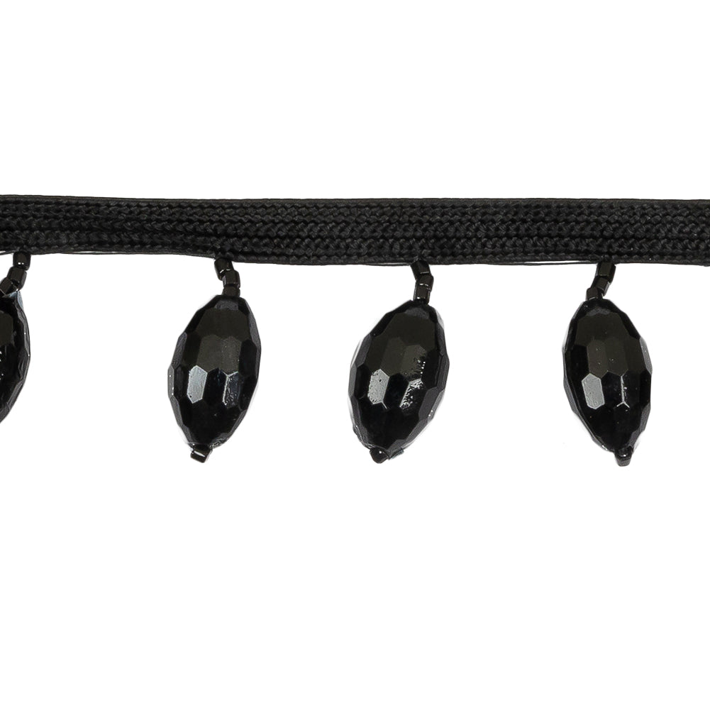 Vintage Black Oval Short Beaded Fringe - 1