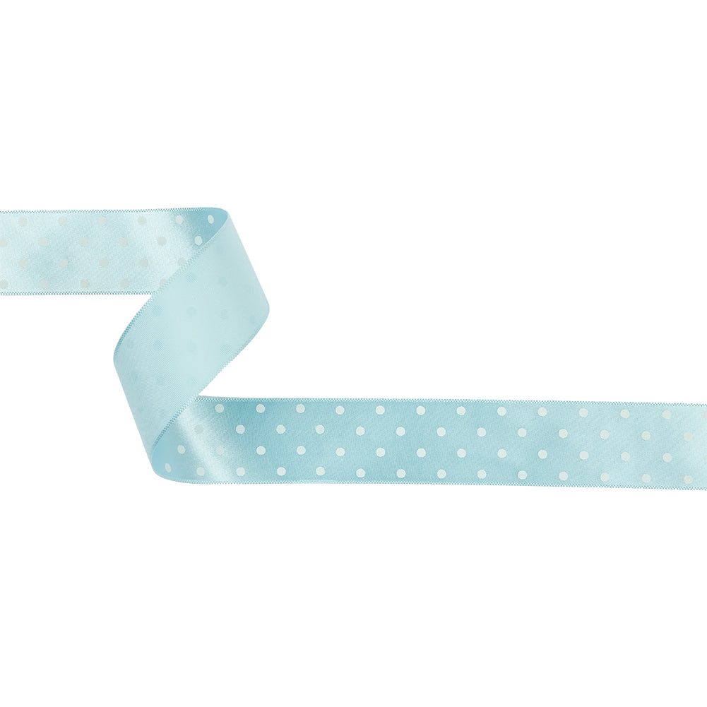 Baby Blue and White Polka Dot Satin Ribbon - 1