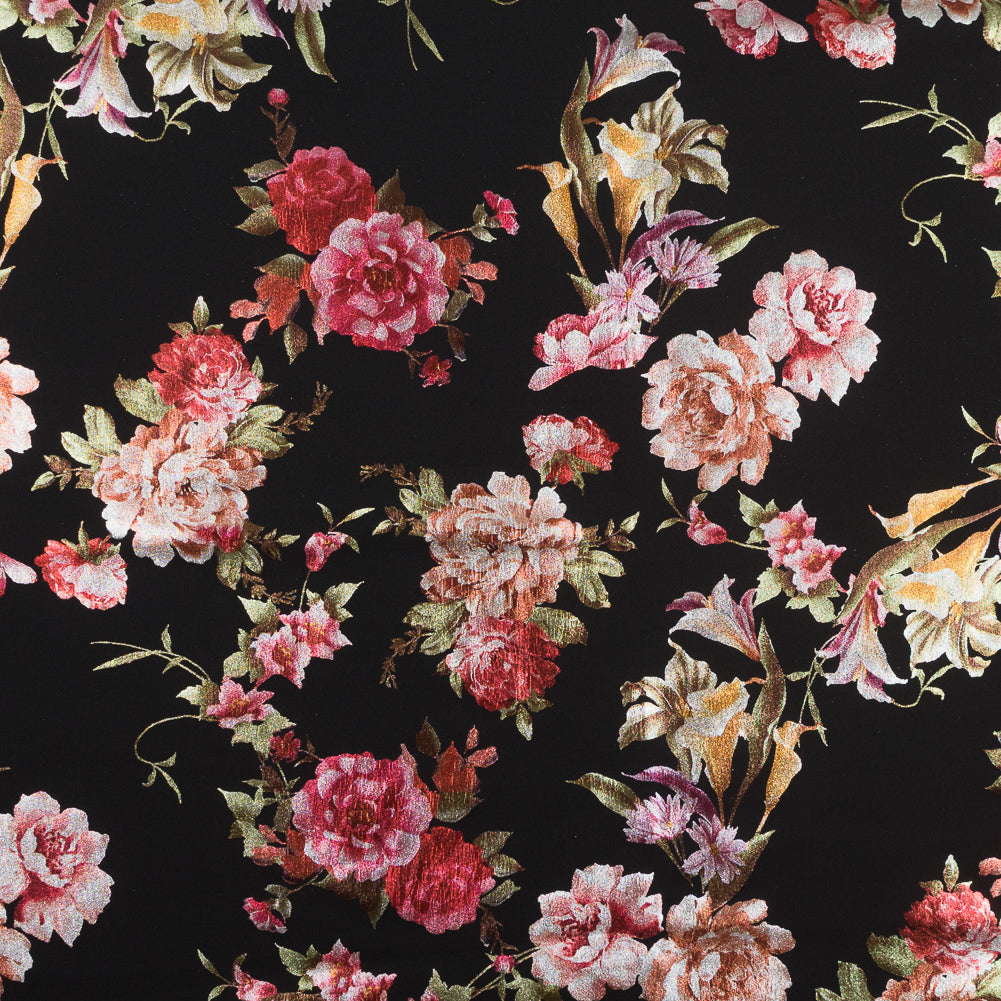 Black Ponte Knit with Multicolor Floral Foil Design - Joann Fabrics