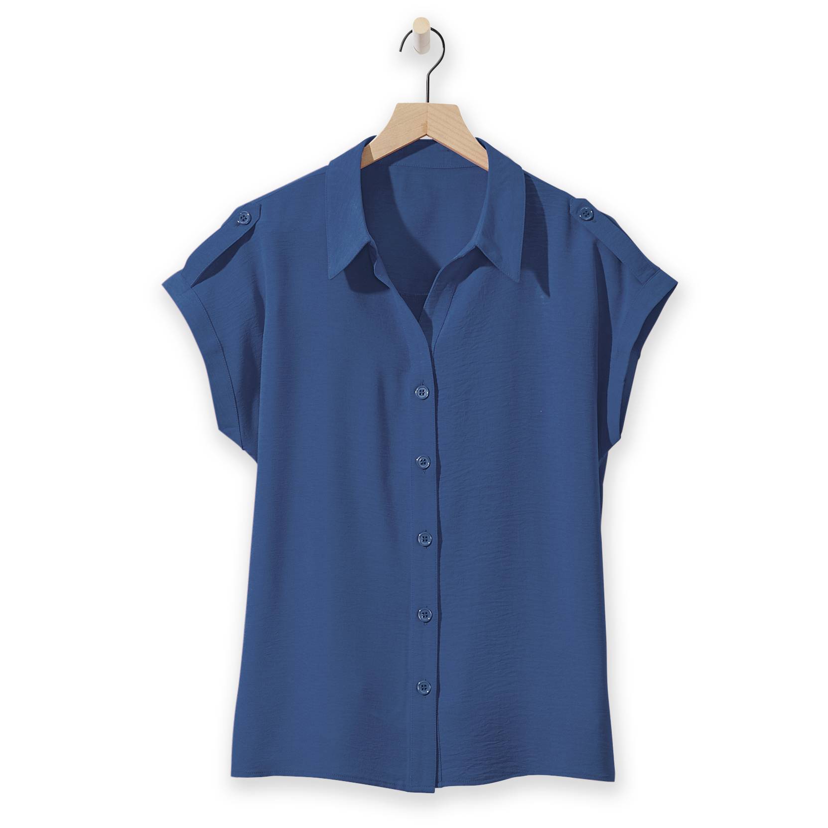 Textured Dolman Camp Shirt, Button-Front, Button-Tab Cap Sleeves - Northstyle Catalog