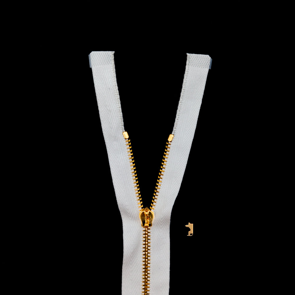 Mood Exclusive Italian Off-White and Gold T3 Open End Metal Zipper - 27.5