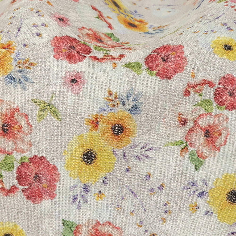 Pink, Yellow and Gray Wildflowers Medium Weight Linen Woven - Joann Fabrics