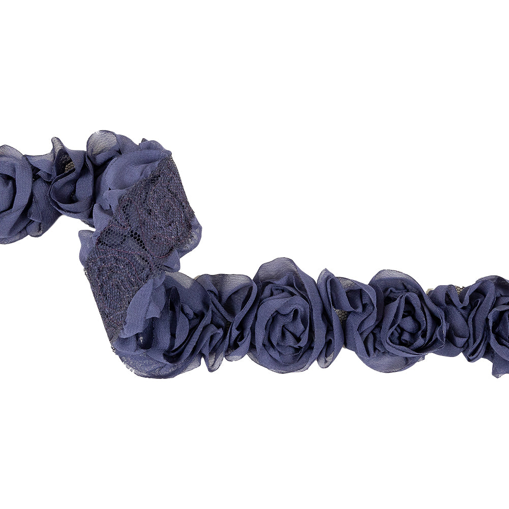 Dusk Blue Chiffon Roses on Mesh Trim - 2