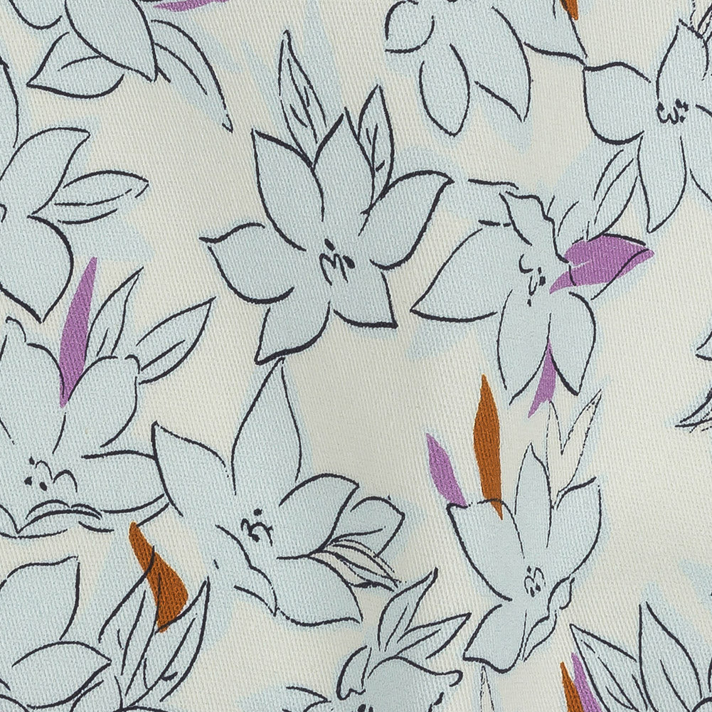 Stretch Cotton Twill Print - Ivory and Pale Blue Floral - Mood Exclusive Freesia Flock - Joann Fabrics