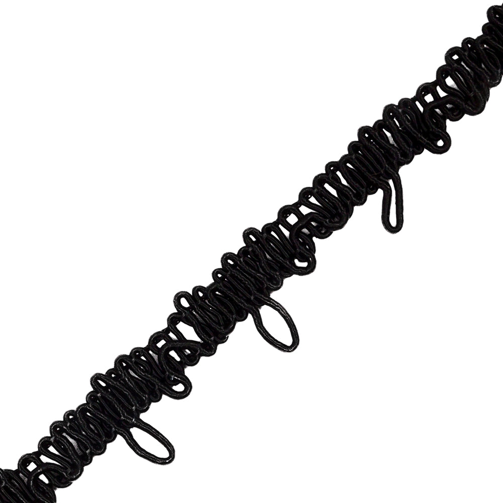 Famous NYC Designer Black Button Loop Gimp Braided Trim - 0.75