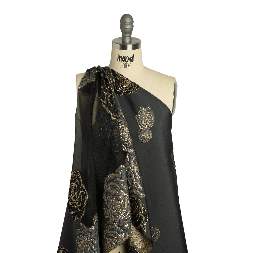 Metallic Burnout Luxury Brocade - Charcoal, Black and Gold Rose Border - Joann Fabrics
