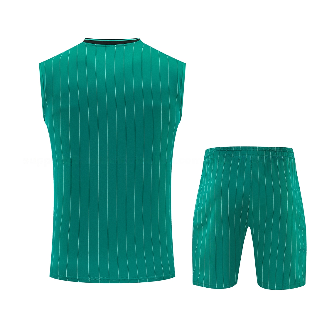Liver.pool 25-26 Retro Style Vest Training Set - Green With White Stripes Top & Pants - UnitedFutballJersey