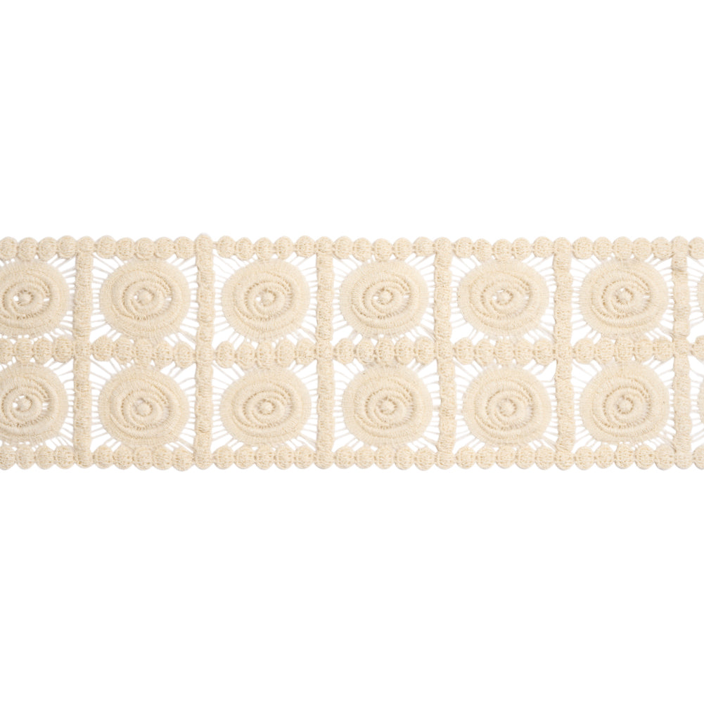 Natural Swirling Circles in Squares Cotton Venise Lace Trim - 4