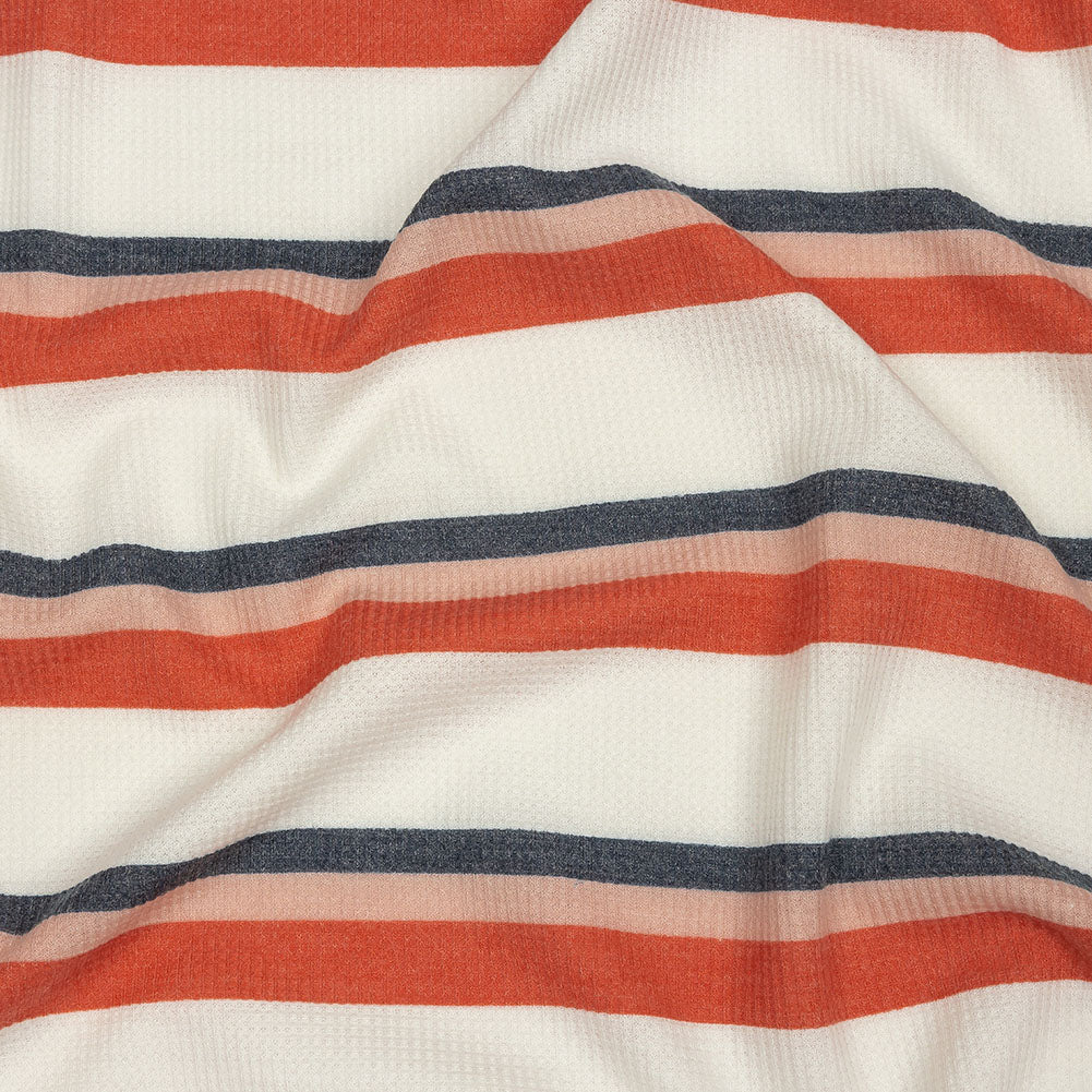 Coral, Navy and White Striped Polyester and Rayon Waffle Knit - Joann Fabrics