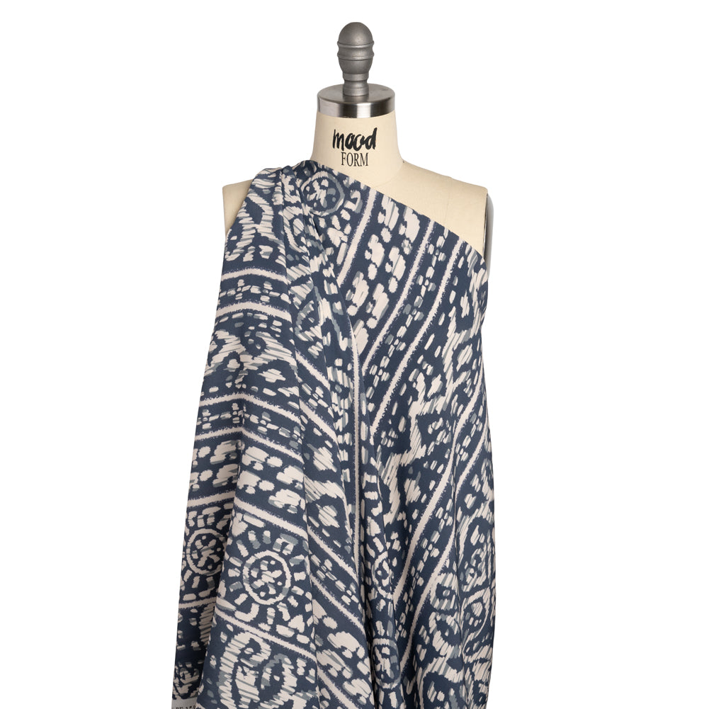 Mood Exclusive Blue Sun Carvings Sustainable Viscose and Polyester Twill - Joann Fabrics