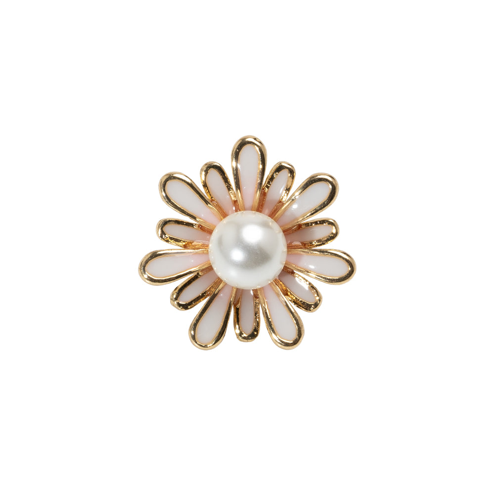 Enameled Metal and Pearl Shank Back Button - 30L/19mm - Pink, Pearl White, and Gold Flower - Joann Fabrics