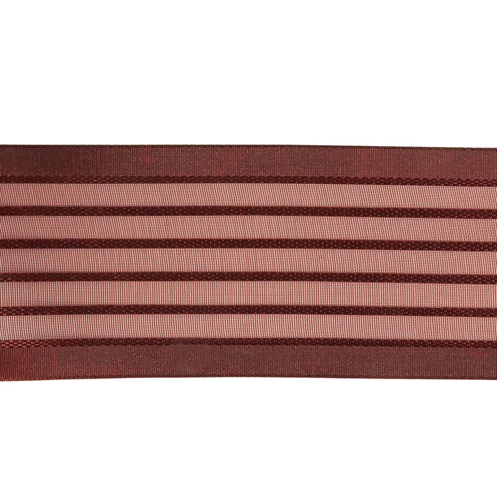 Burgundy Striped Sheer Ribbon with Opaque Borders - 1.5