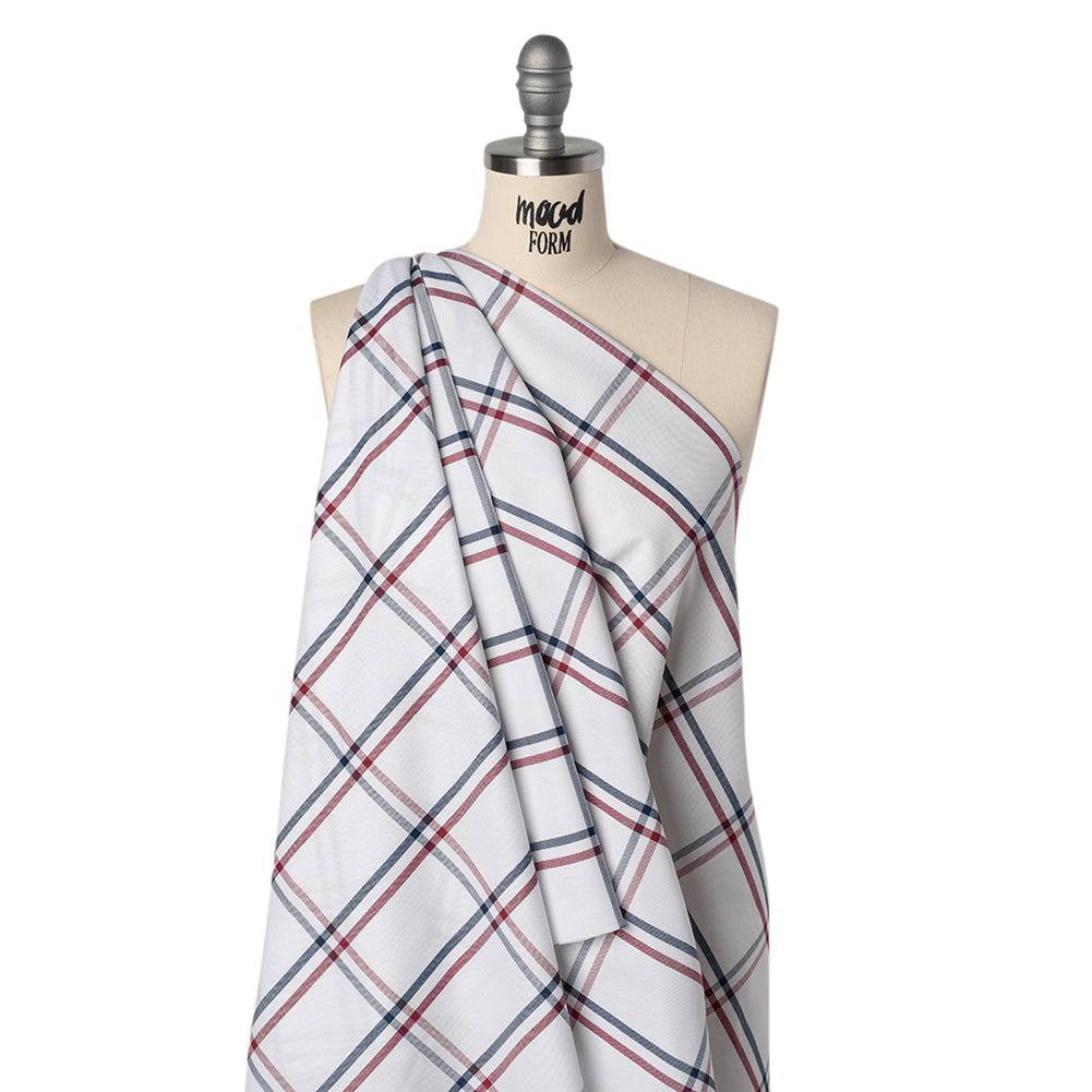 Cotton Oxford Shirting - White, Navy and Dark Red Open Plaid - Deadstock - Joann Fabrics