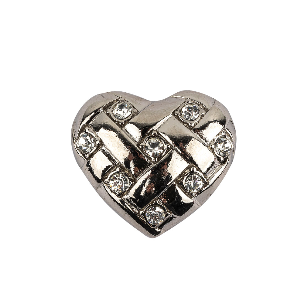 Vintage Swarovski Crystal Rhinestones and Silver Metal Faux Basket Weave Shank Back Heart-Shaped Button - 36L/23mm - Joann Fabrics