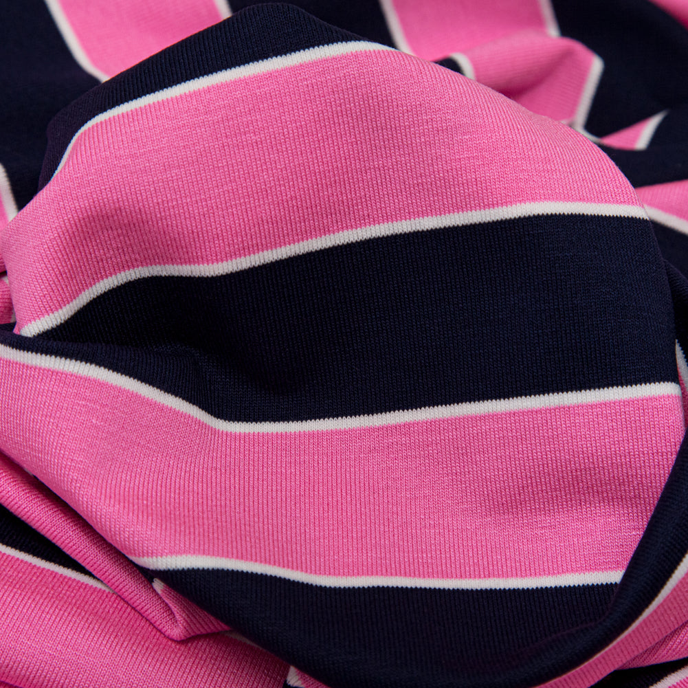 Wild Orchid and Evening Blue Awning Striped Polyester Jersey - Joann Fabrics