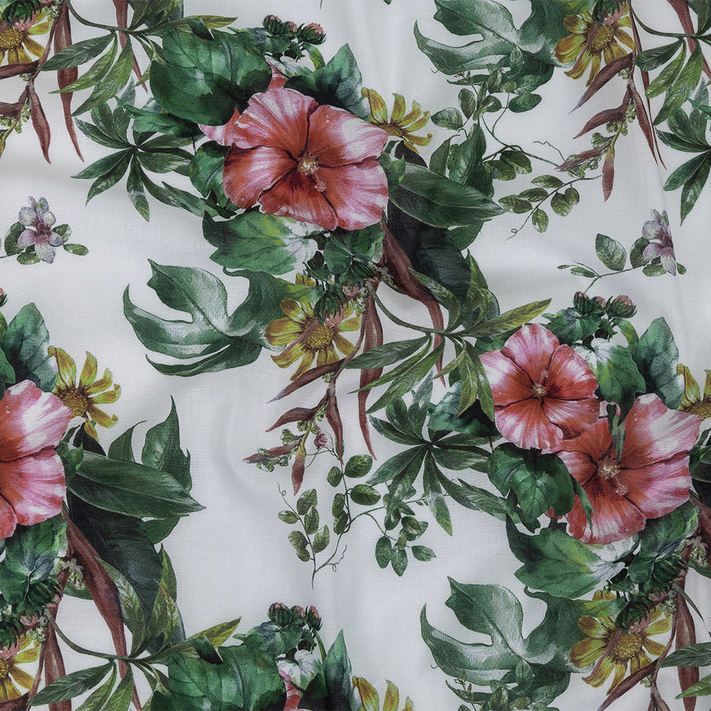 Mercerized Organic Egyptian Cotton Voile - Coral Florals and Foliage - Toulouse Collection - Joann Fabrics