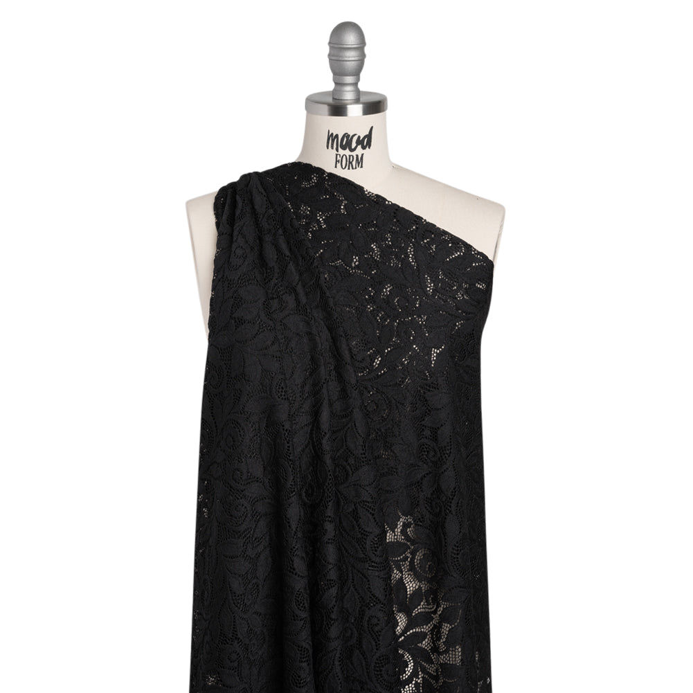 Stretch Re-Embroidered Lace with Finished Edges - Black Curling Leafy Stems - Joann Fabrics