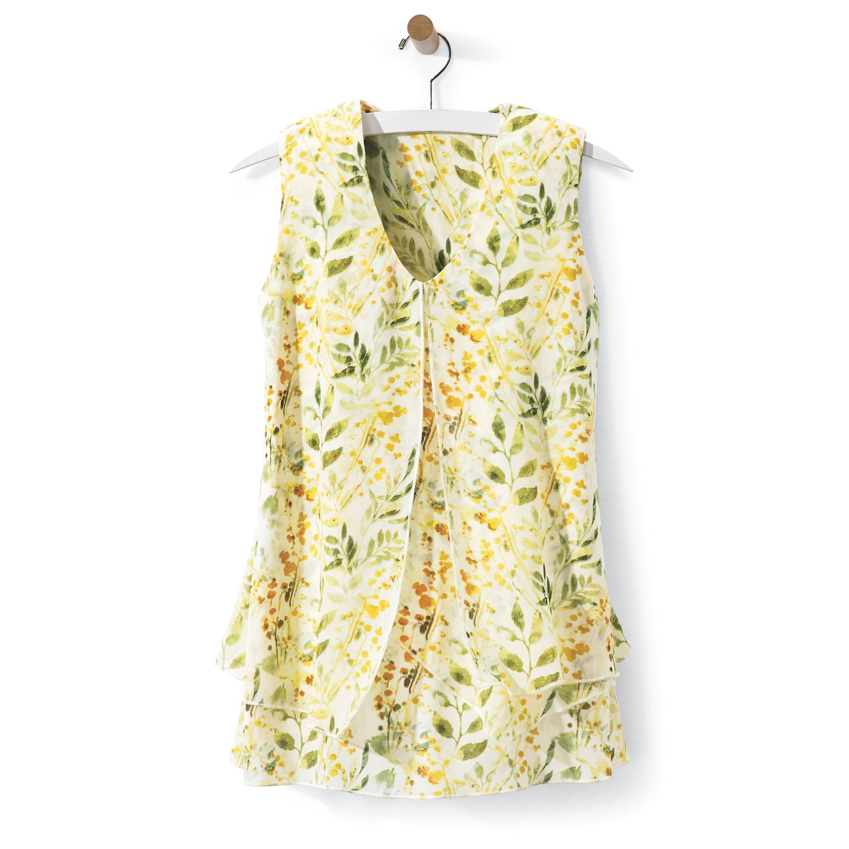 Tiered Botanical Top, Flyaway Front, Asymmetric Layers, Sleeveless - Northstyle Catalog