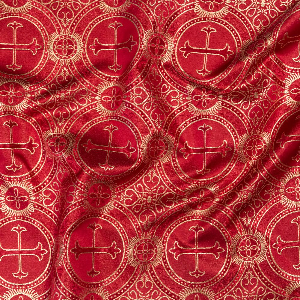 Red and Metallic Gold Ecclesiastical Medallion Jacquard - Joann Fabrics