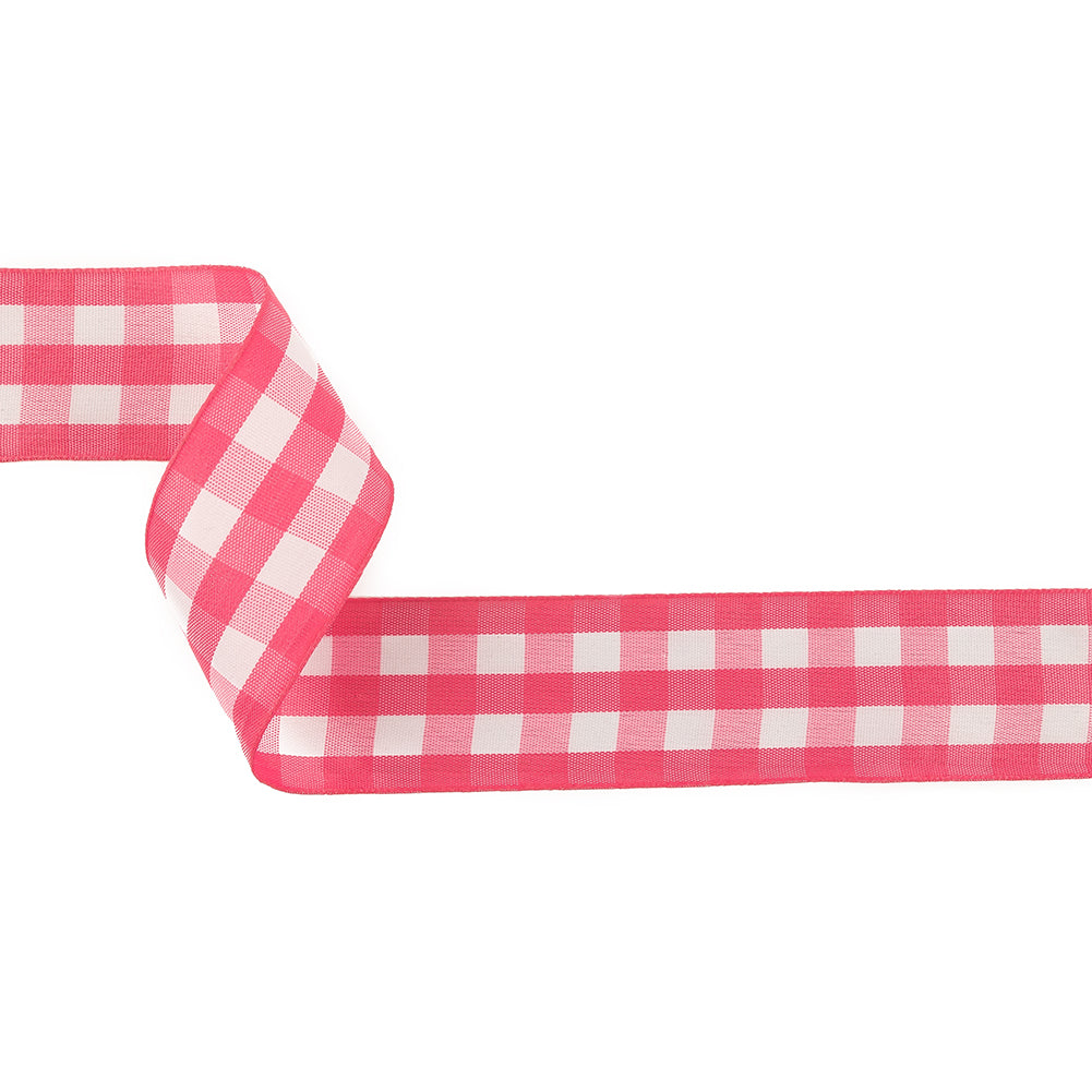 Fuchsia and Bright White Gingham Woven Ribbon - 1.5