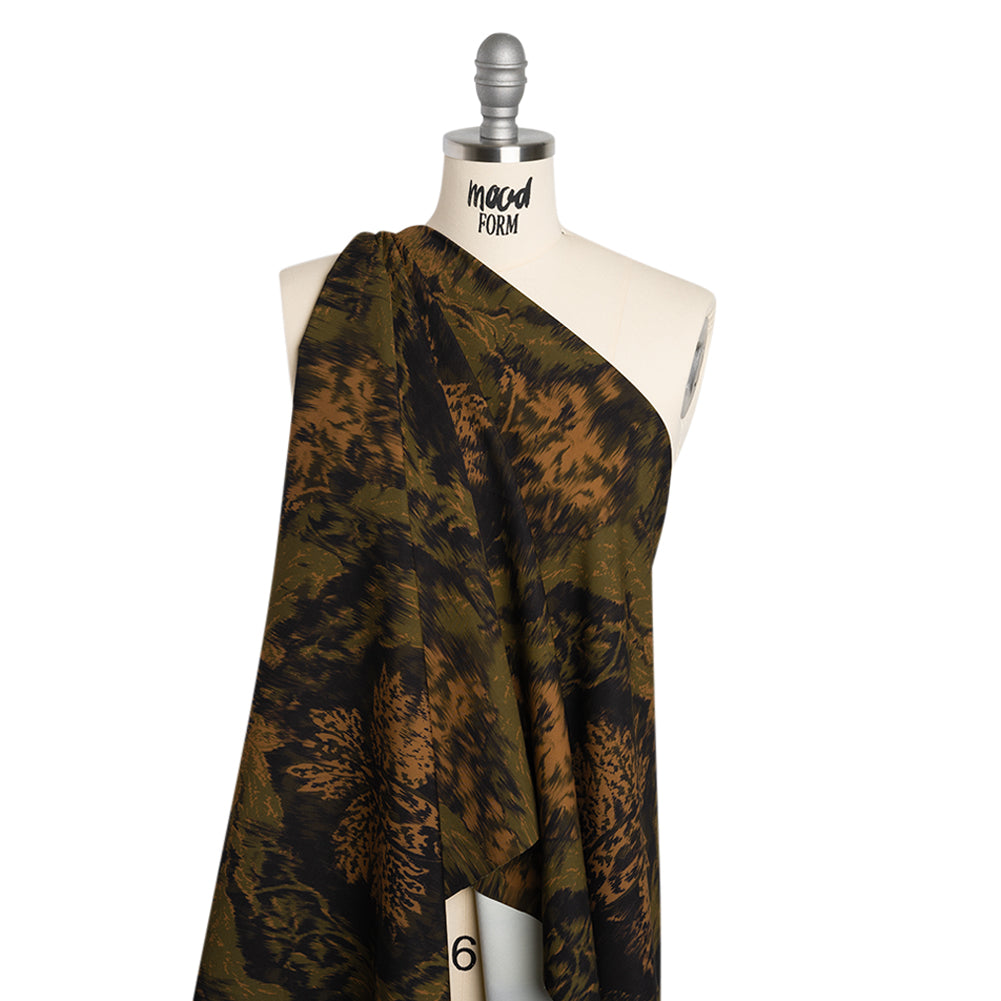 Stretch Polyester Woven Print - Black, Green and Brown Abstract Ikat - Mood Exclusive Brown Sugar Morning - Joann Fabrics
