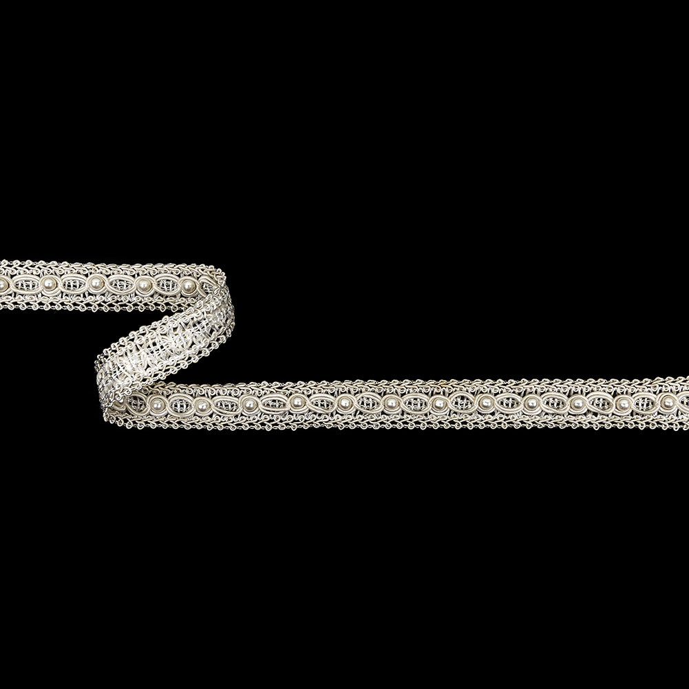 Vintage Ivory Gimp Braided Trim with Pearl Accents - 0.625