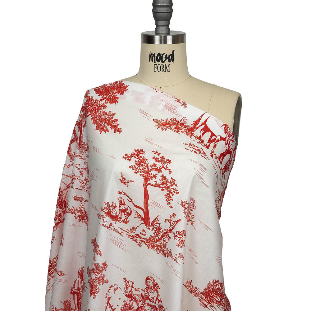 Cotton Voile - Cherry Tomato and White Classic Toile de Jouy - Joann Fabrics