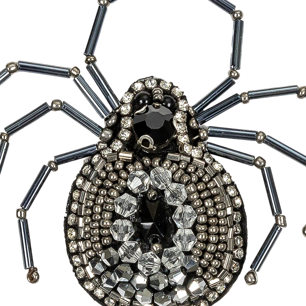 Gunmetal and Iron Spider Rhinestone and Glass Beaded Applique - 2.625