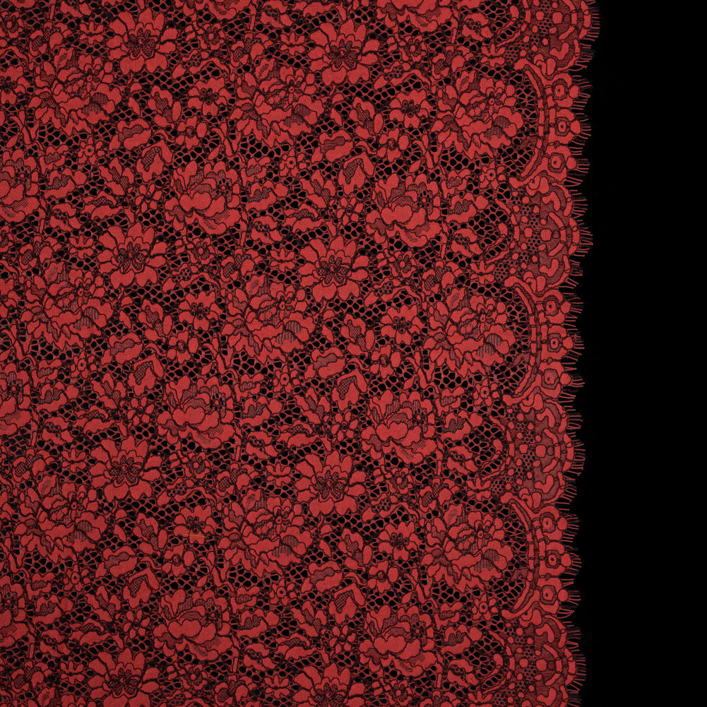 Red Coral and Black Floral Corded Lace with Eyelash Edges - Joann Fabrics