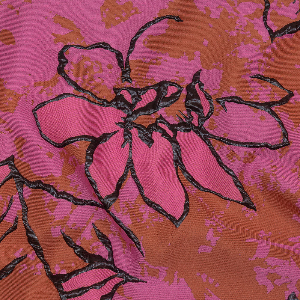 Metallic Black, Pink and Orange Mottled Floral Outlines Luxury Brocade - Joann Fabrics