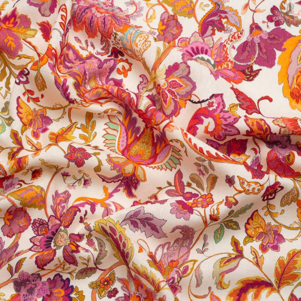 Linen and Rayon Woven - Pink and Orange Flowers - Mood Exclusive Firebird Florals Print - Joann Fabrics