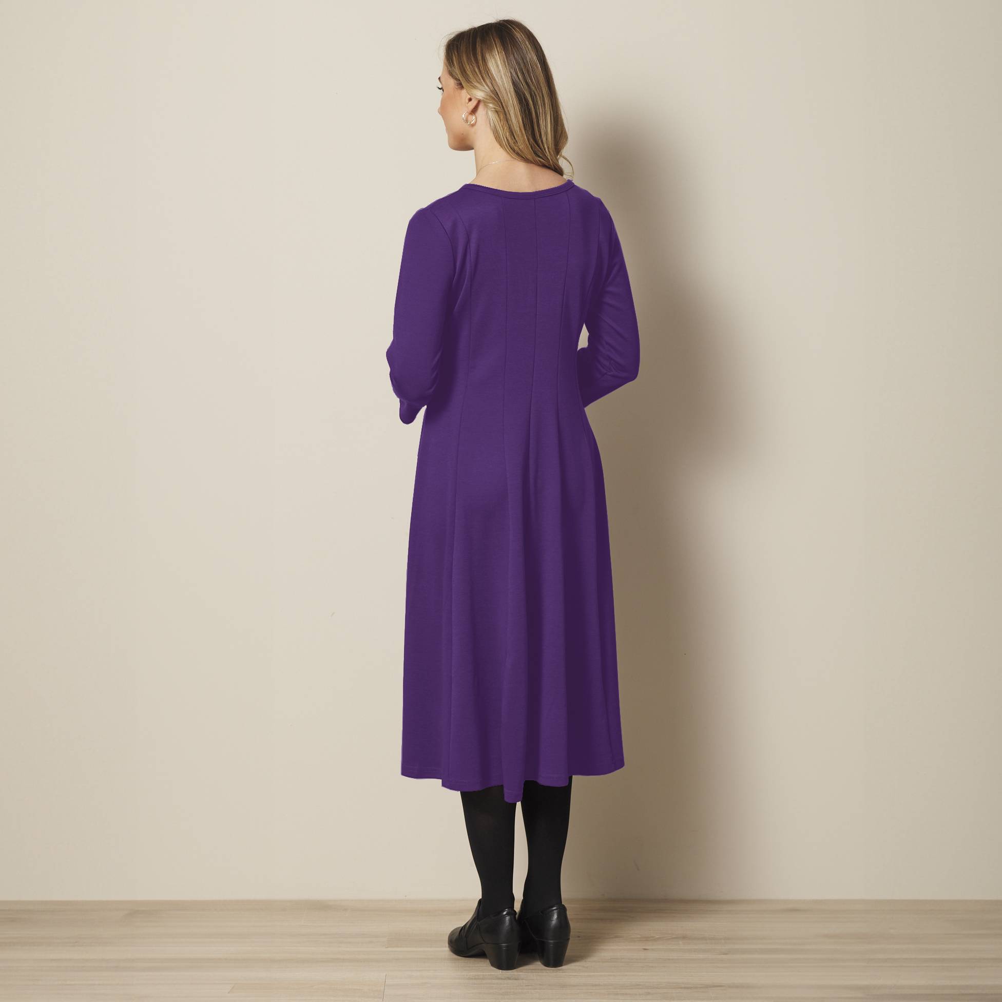 Soft Ponte Knit Dress, Flattering Fit-and-Flare Shape, 3/4 Sleeves - Northstyle Catalog
