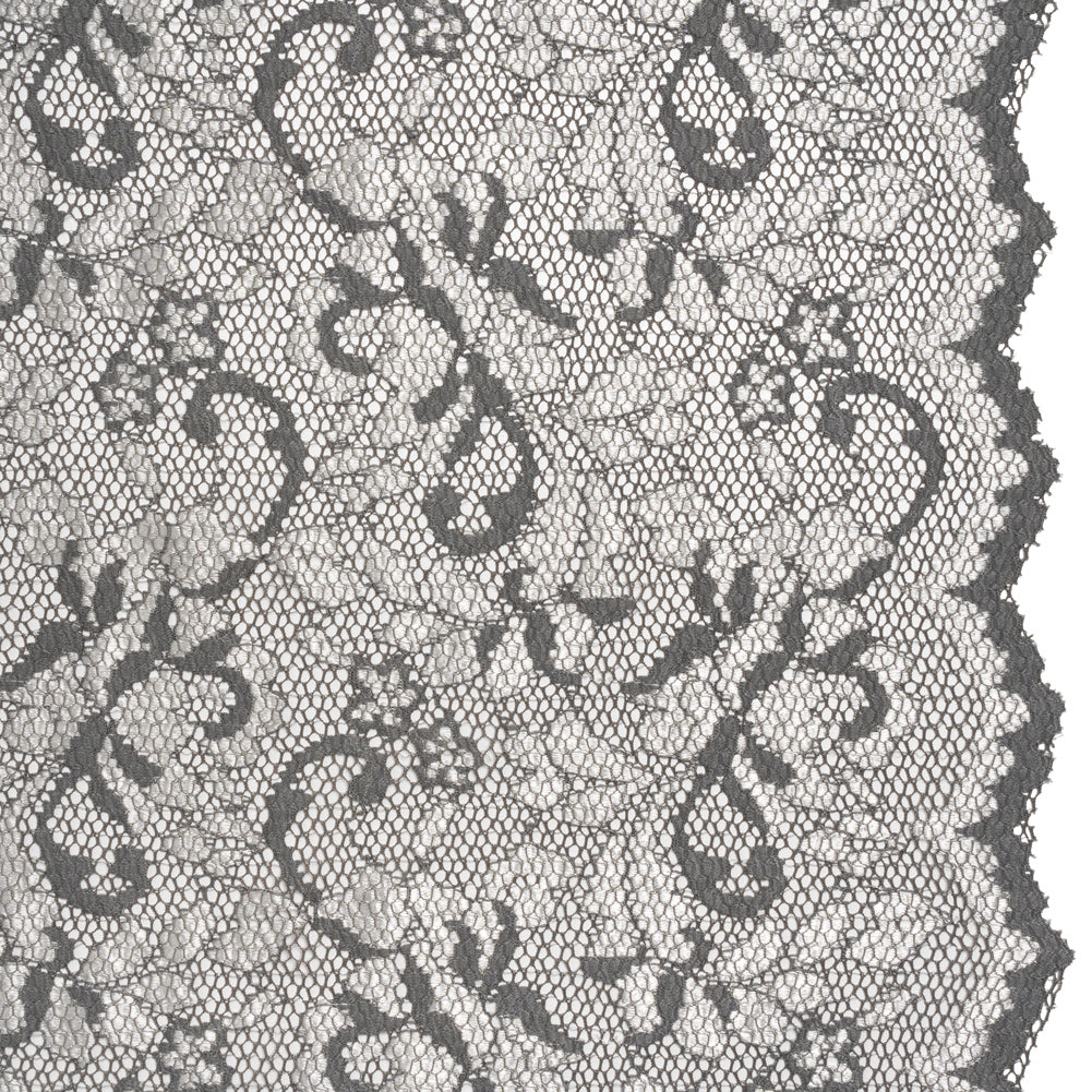 Stretch Raschel Lace with Finished Scalloped Edges - Luminous Silver and Gray Flowers, Leaves and Swirls - Crina Collection - Joann Fabrics