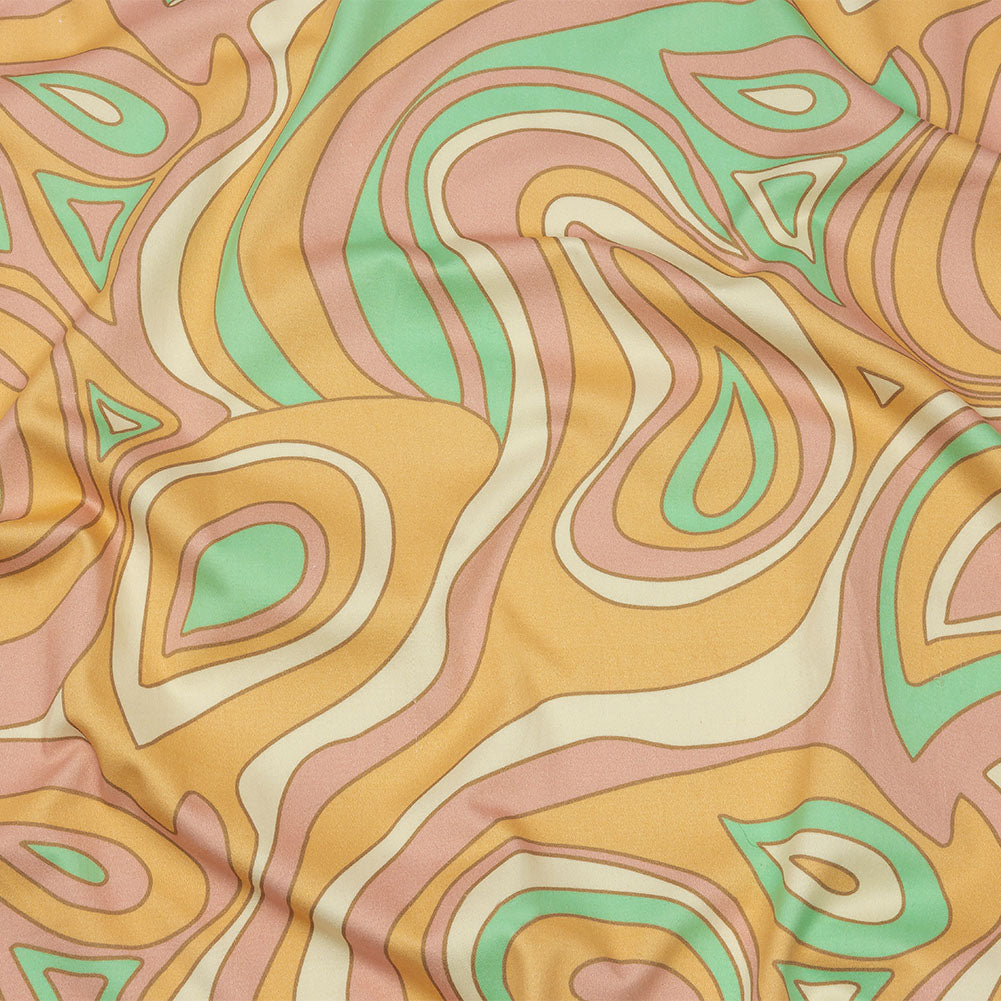Stretch Cotton Sateen - Light Green, Orange and Pink Abstract - Carnival Candy Print - Mood Exclusive Groove Collection - Joann Fabrics