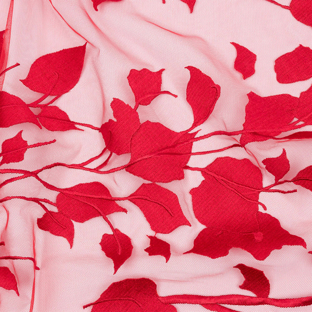 Embroidered Tulle Lace - Red Leafy Branches - Magnolia Collection - Joann Fabrics