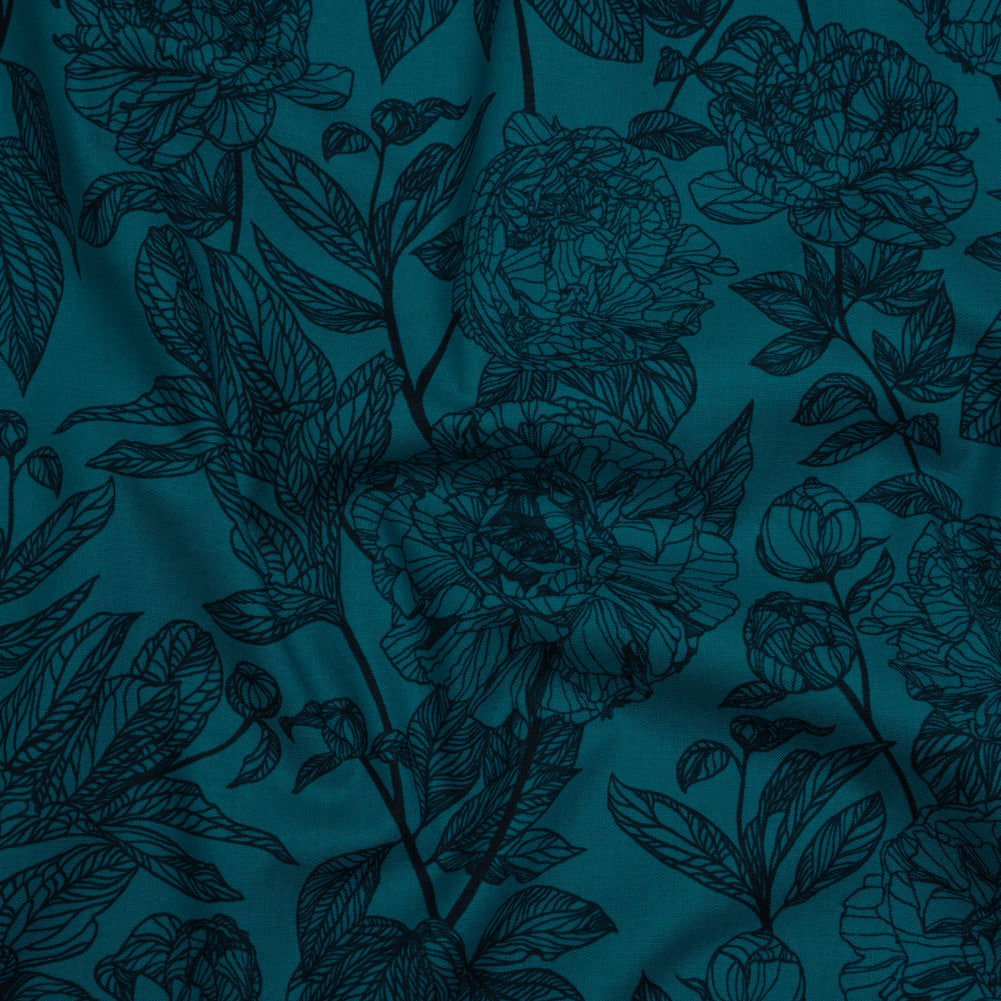 Printed Quilting Cotton by Anna Maria Textiles for Northcott - Ocean Peony Floral - Indelible Collection - Joann Fabrics