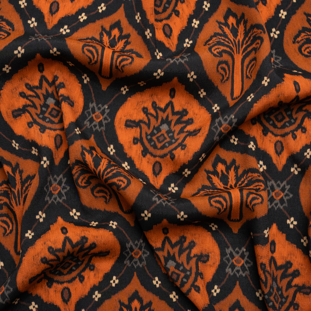 Sustainable Viscose Crepe Print - Orange and Black Floral Ogees - Mood Exclusive Salem Surroundings - Joann Fabrics