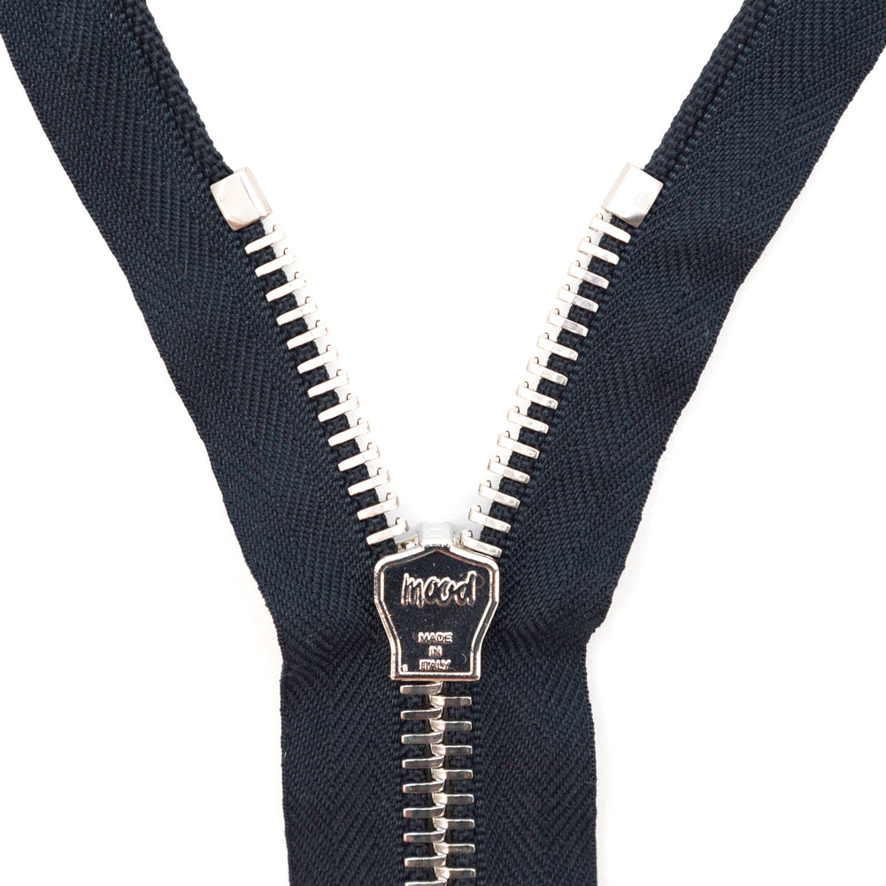 Mood Exclusive Italian Navy and Silver T8 Open End Metal Zipper - 27.5