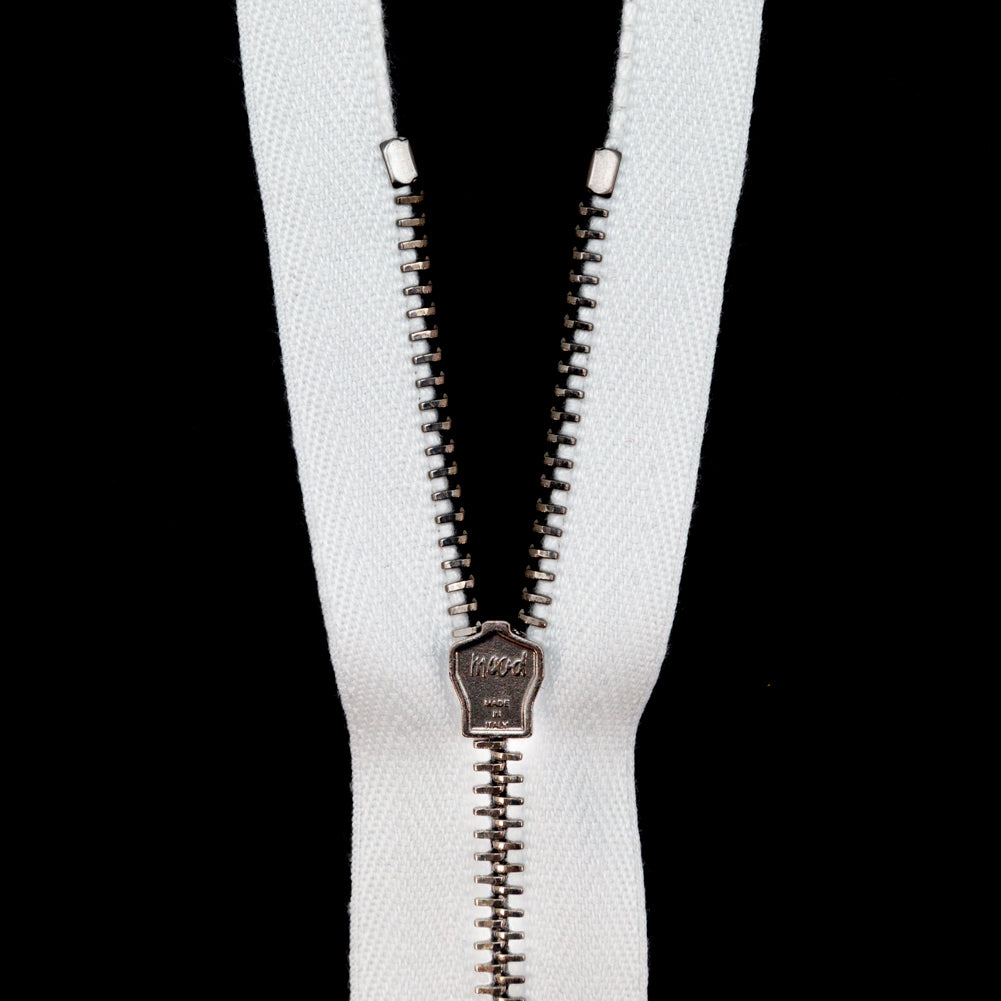 Mood Exclusive Italian White and Gunmetal T3 Closed End Metal Zipper - 9