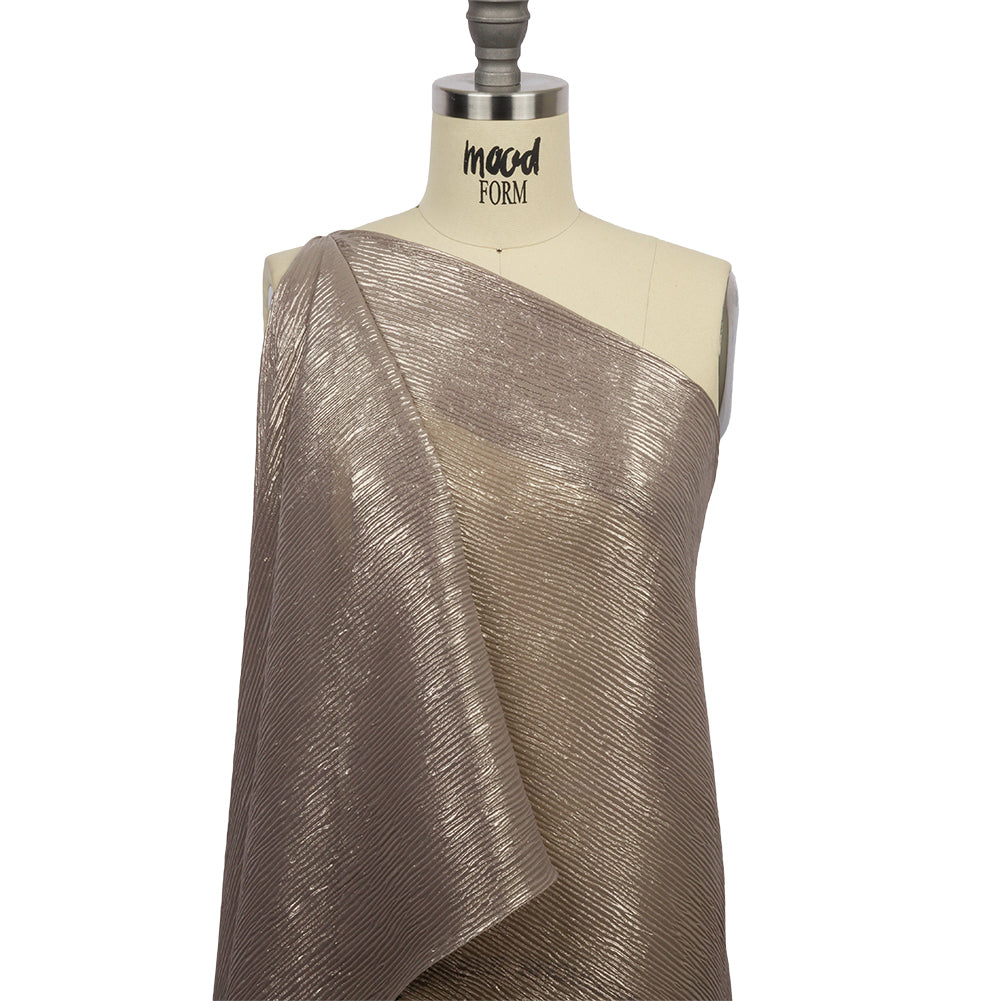 Polyester Chiffon Plisse with All-Over Foil - Taupe and Gold - Honey Collection - Joann Fabrics