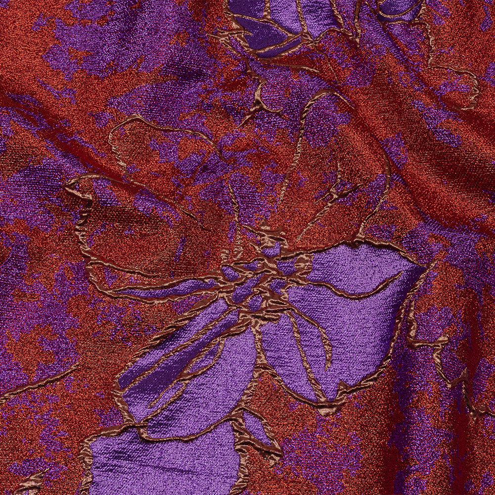 Metallic Red, Purple and Orange Mottled Floral Luxury Brocade - Joann Fabrics
