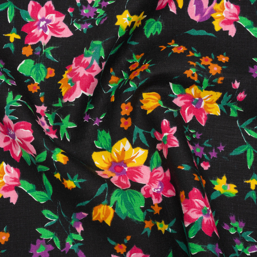 Medium Weight Linen Woven Print - Black, Pink and Purple Floral - Joann Fabrics