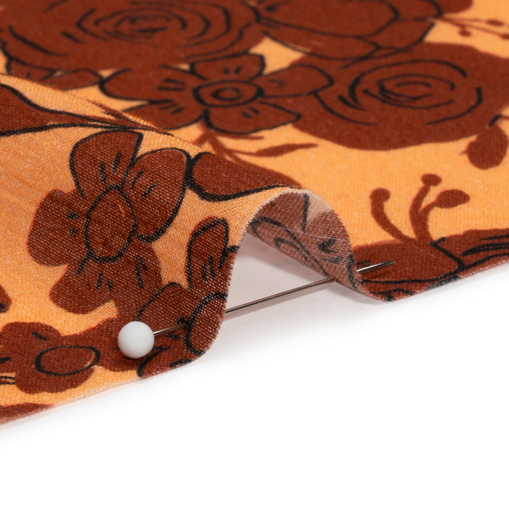 Crinkled Cotton Gauzy Woven Print - Rust and Pale Orange Floral - Mood Exclusive Floral Farewell - Joann Fabrics