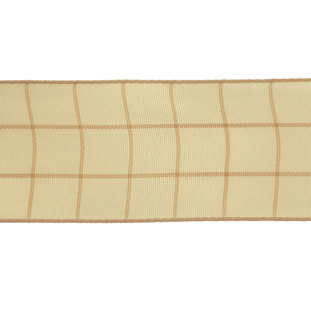 Mellow Buff and Ethereal Green Windowpane Check Woven Ribbon - 1.5