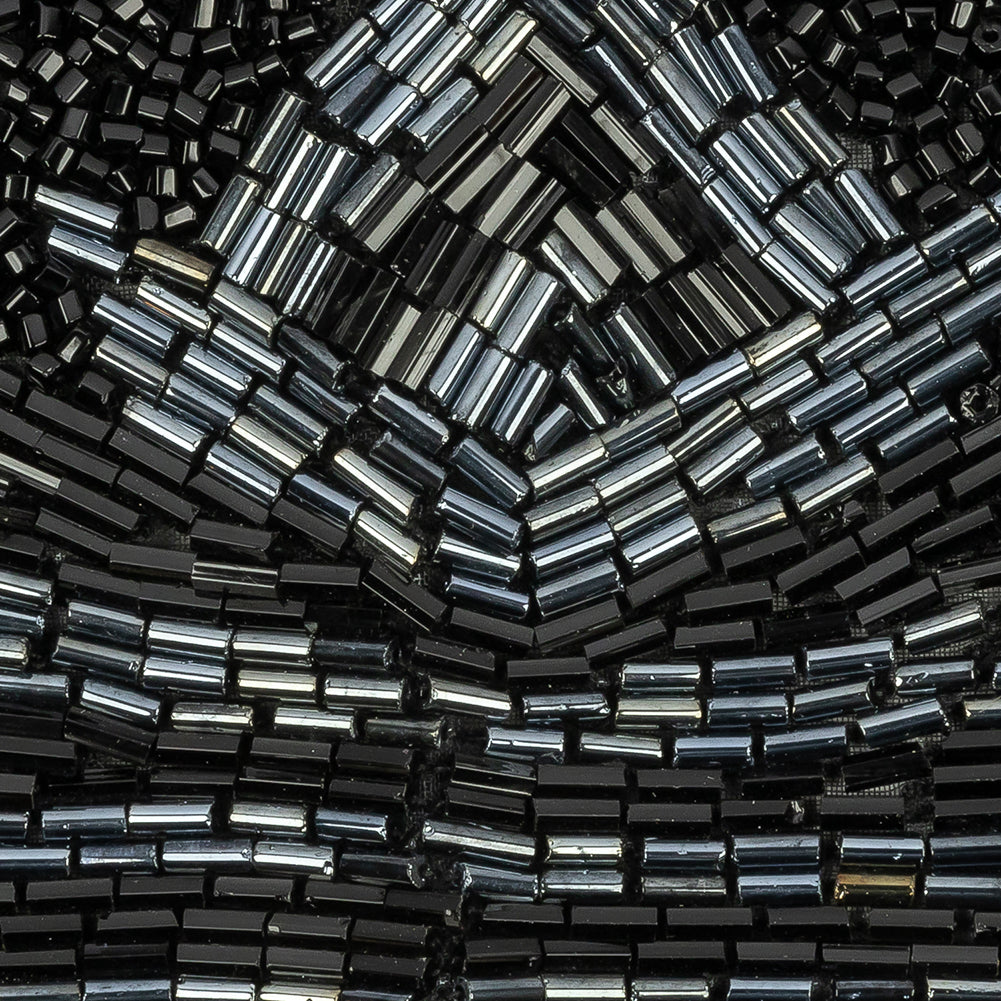 Vintage Gunmetal and Black Large Geometric Glass Beaded Applique - 4.5